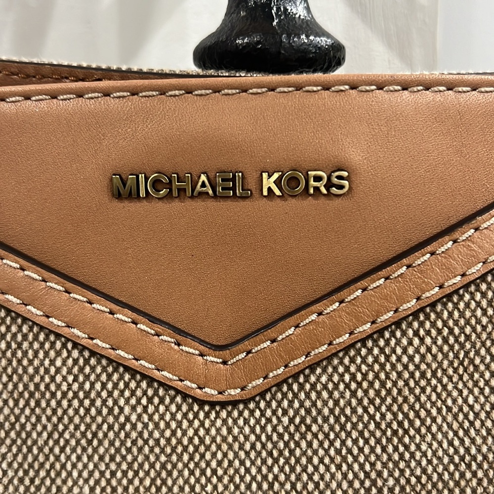 Rare Michael Kors Satchel Handbag Raven Molly Arlo Leather Canvas Hobo Tote Bag - Picture 2 of 16